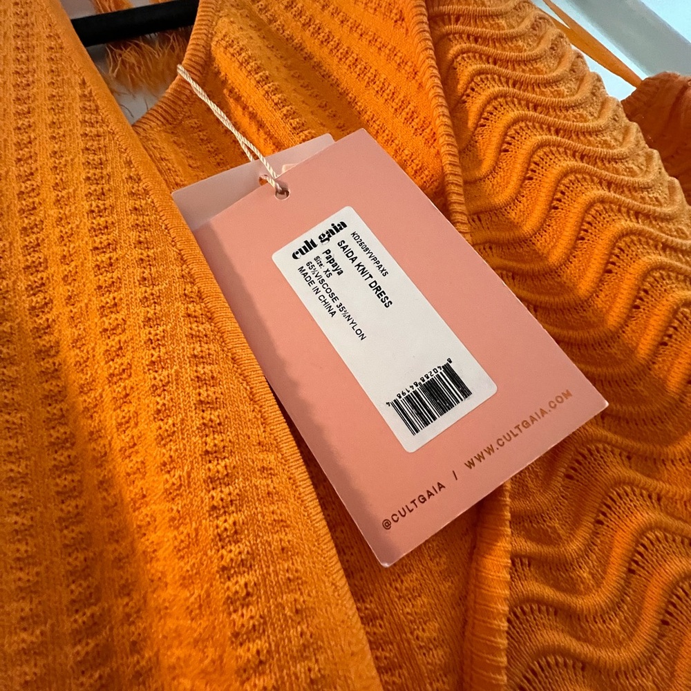 Cult Gaia One-Shoulder Fringe Knit Dress in Bright Orange - Picture 2 of 3